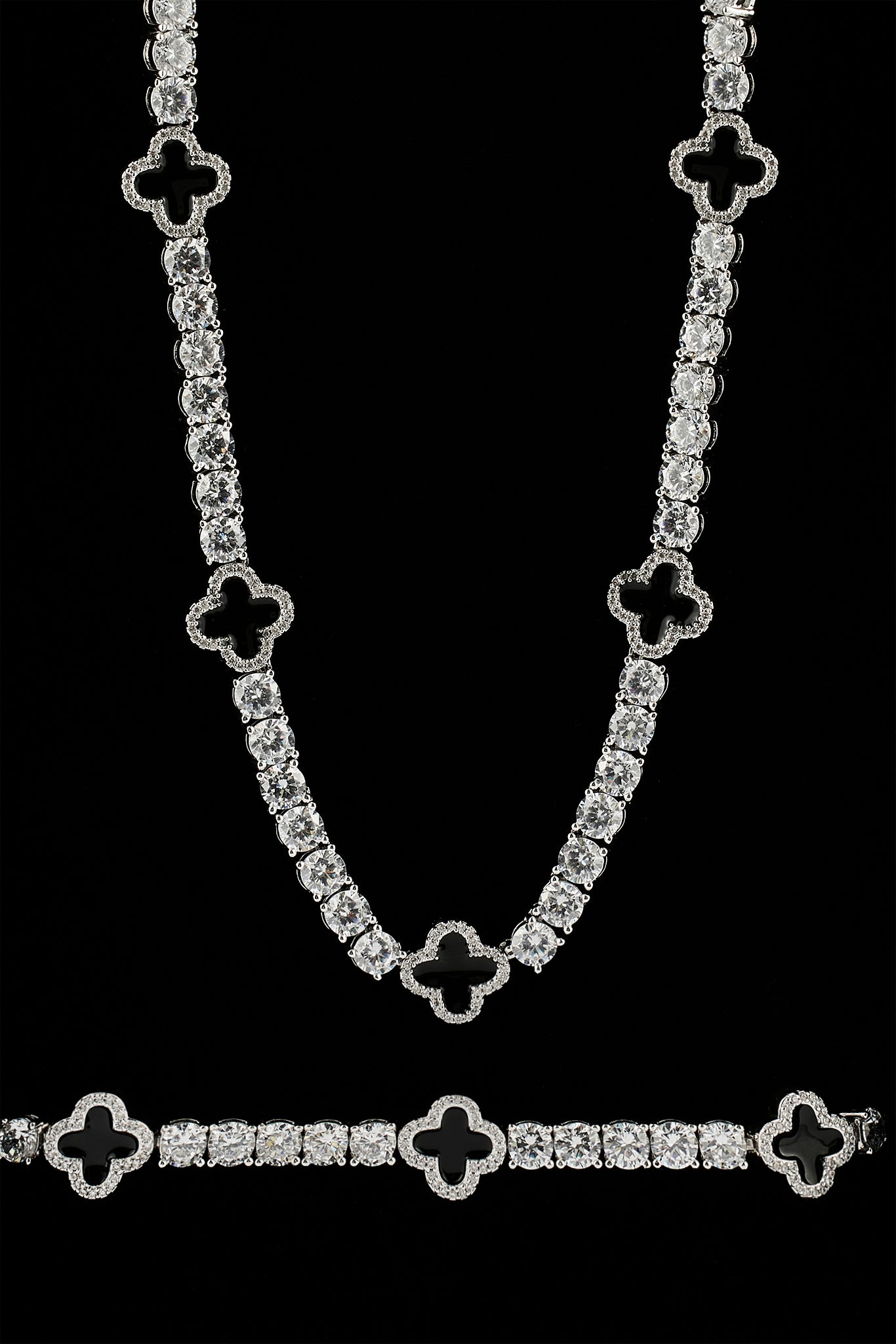 Black Motif Tennis Chain & Bracelet - 5mm